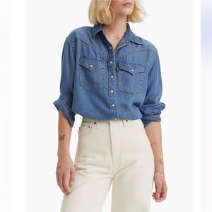 Levi’s Women’s Iconic Western Denim Medium Blue Shirt Sz Small NWT